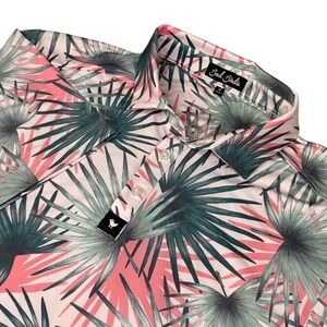 Bad Birdie Golf Polo Men Medium Pink Green Tropical Palm Leaf Performance‎ Shirt